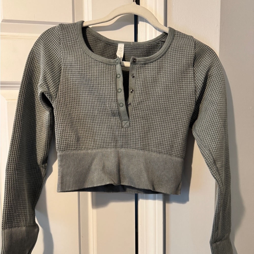 Gray Waffle Knit Long Sleeve Top